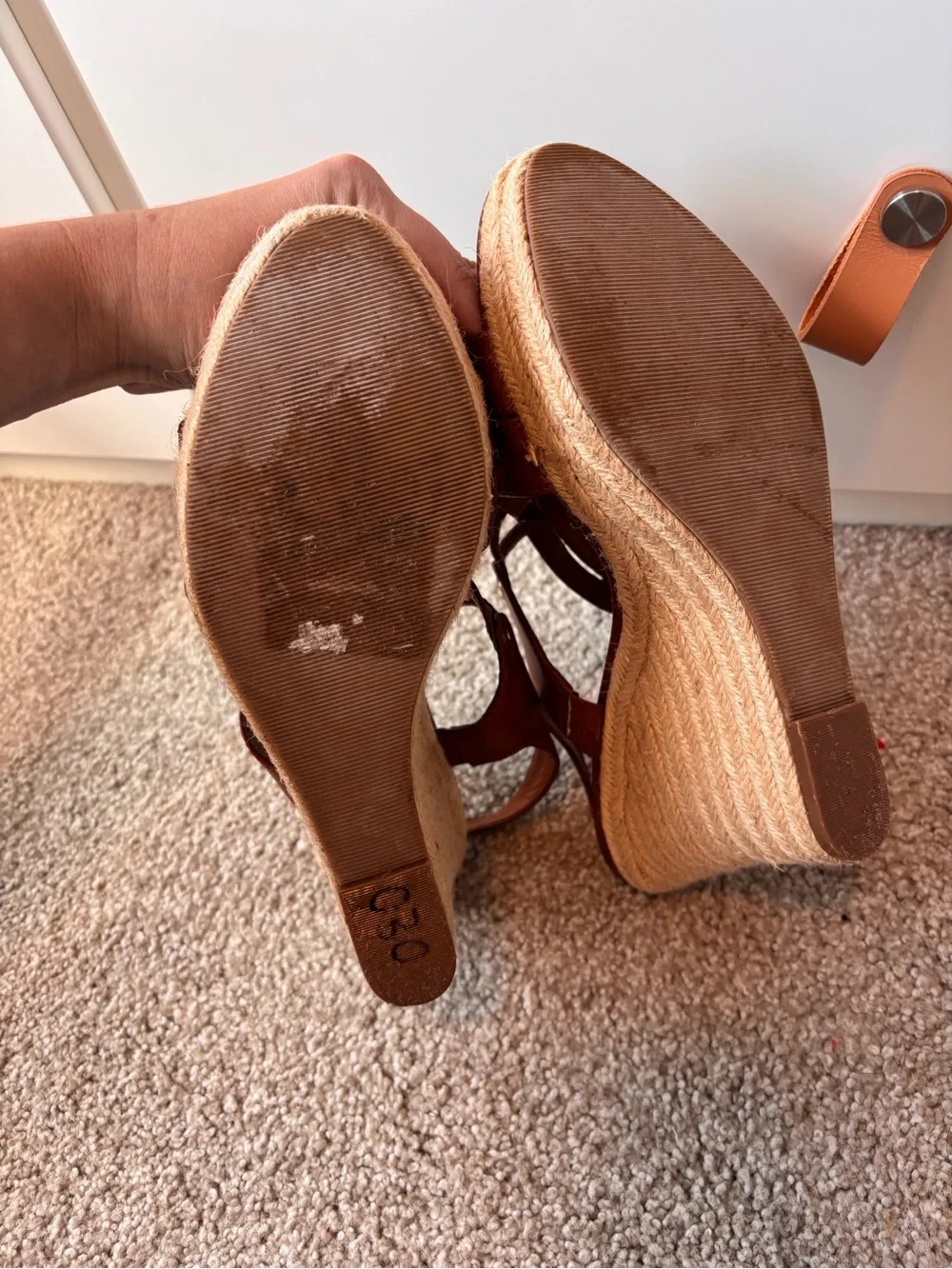 Unisa Brown Leather Wedge Sandals Casual Summer Strappy Espadrille